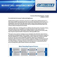 Marketing Announcement Carlisle SynTec Container Recycling Program Update