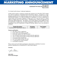 HydroBond PVC Water-Based Adhesive Marketing Announcement
